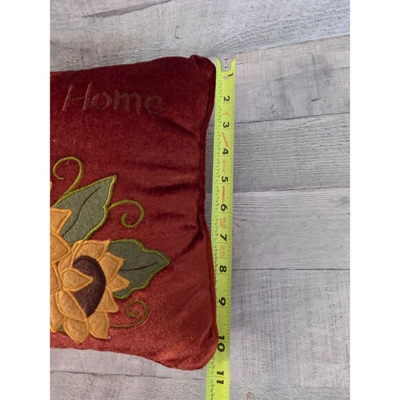 Bless Our House Orange Velour Sunflower Embroidered Throw Pillow 11" - Picture 5 of 5